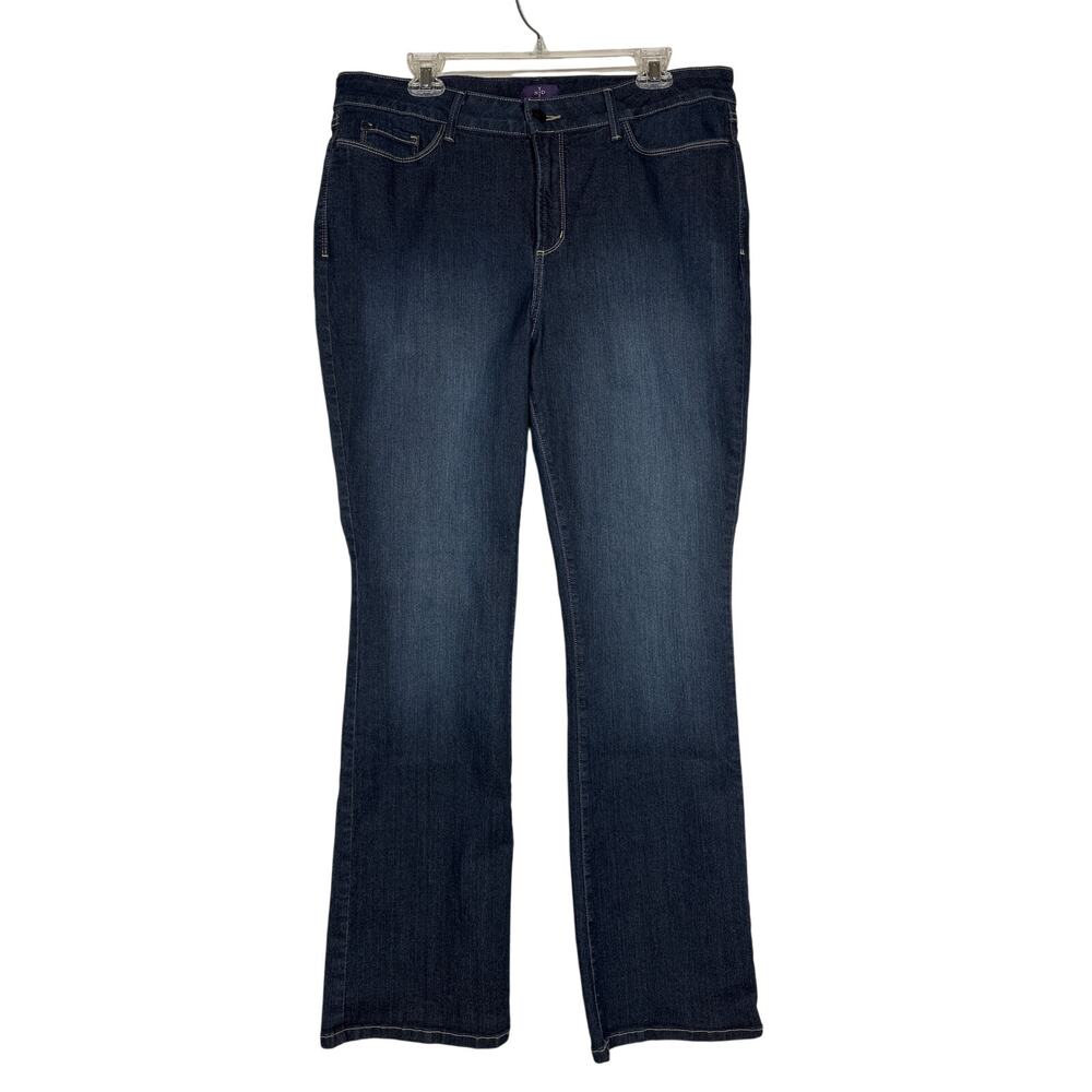 NYDJ Barbara Bootcut Denim Jeans Embellished Pockets Dark Wash Size 16 Stretch